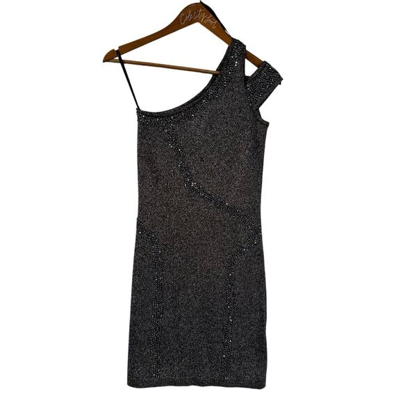 Bebe Sparkly Mini Dress One Shoulder Metallic Fitted Small - Picture 1 of 10